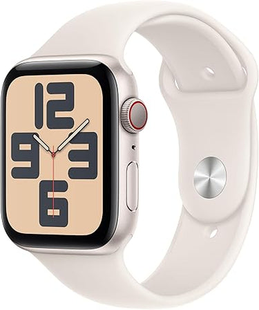 Apple Watch SE de 2.ª generación GPS + Cellular Smartwatch con caja de aluminio en Blanco estrella, 44 mm y Correa deportiva Blanco estrella-Talla S/M.Monitores de entreno y sueño, resistencia al agua